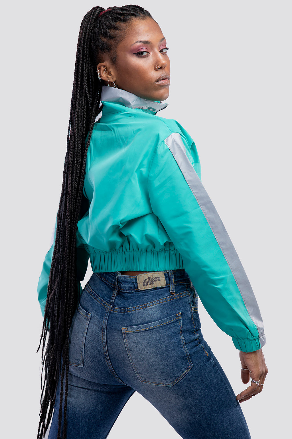 Aqua green windbreaker jacket