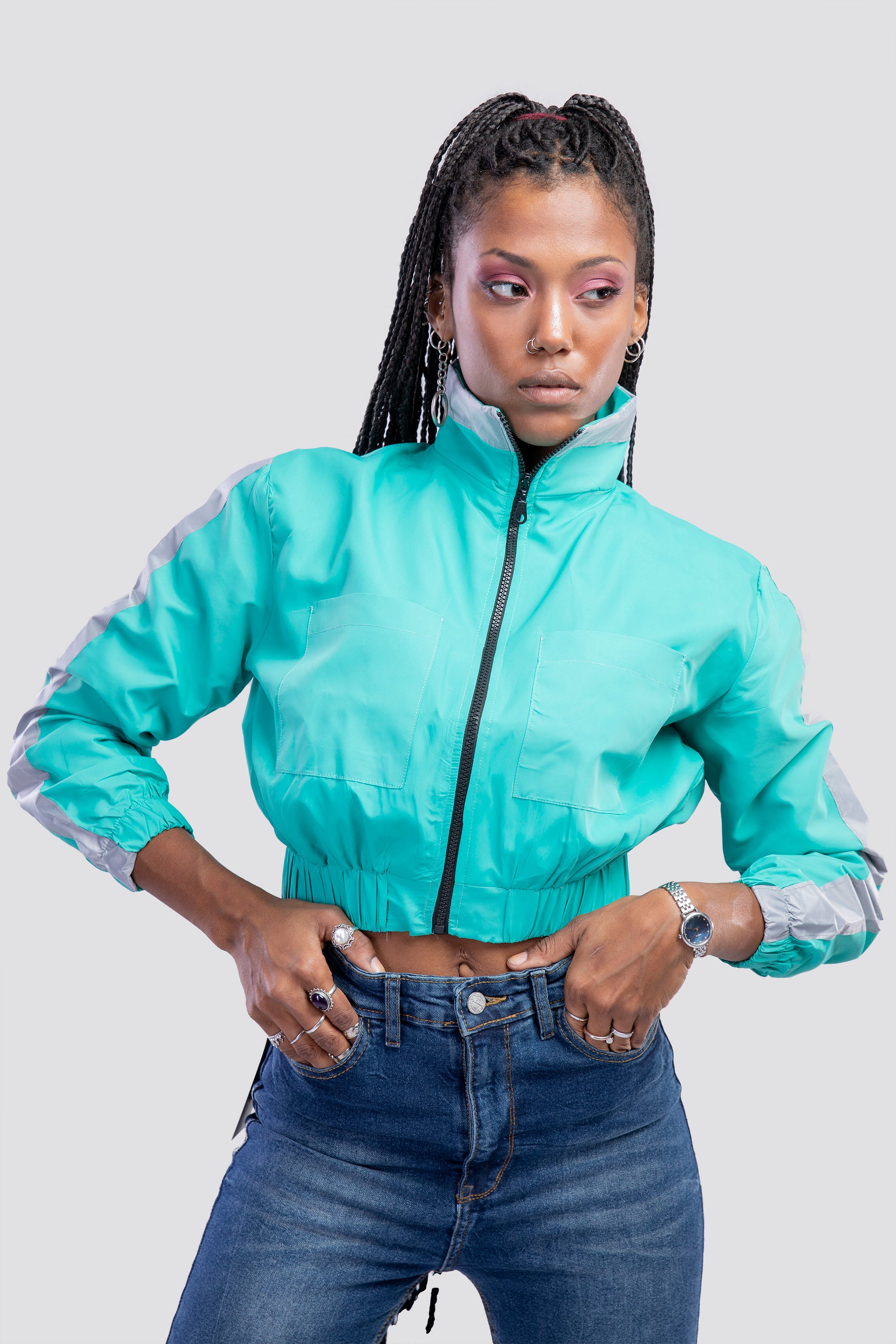 Aqua green windbreaker jacket