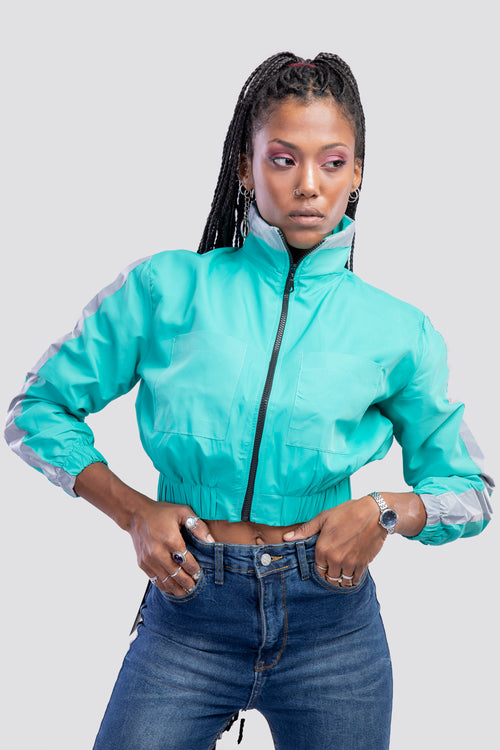 Aqua green windbreaker jacket