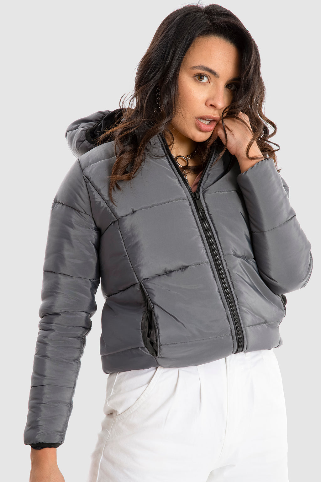 Grey Puffer with Hood