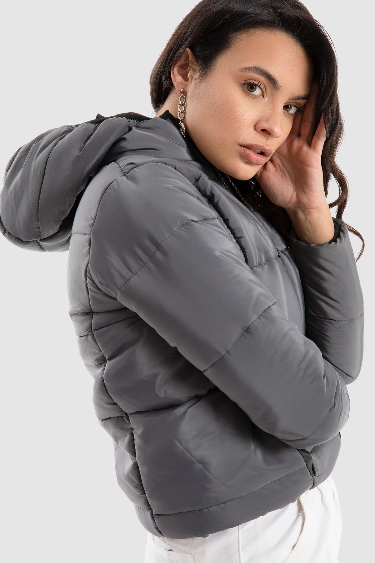 Grey Puffer with Hood