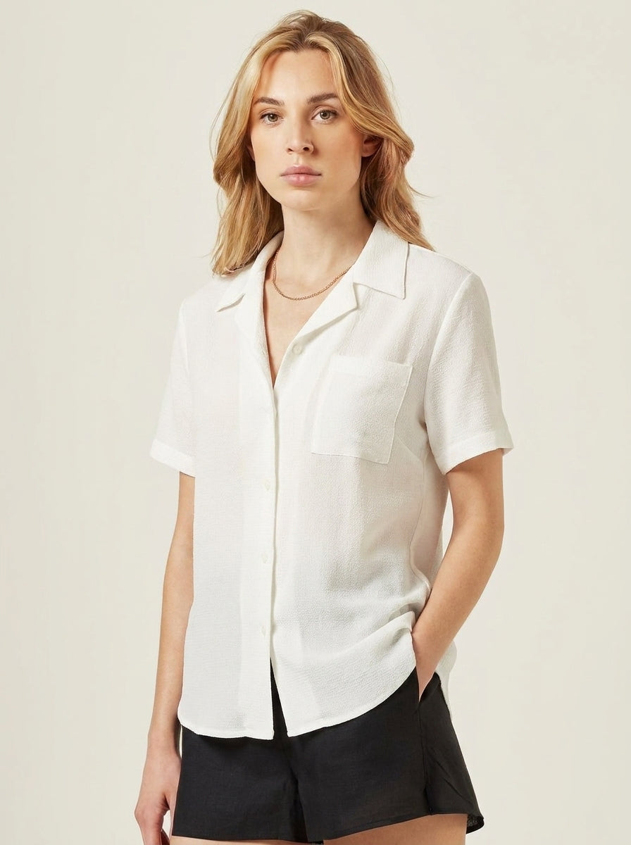 Willard textured short sleeve button up top