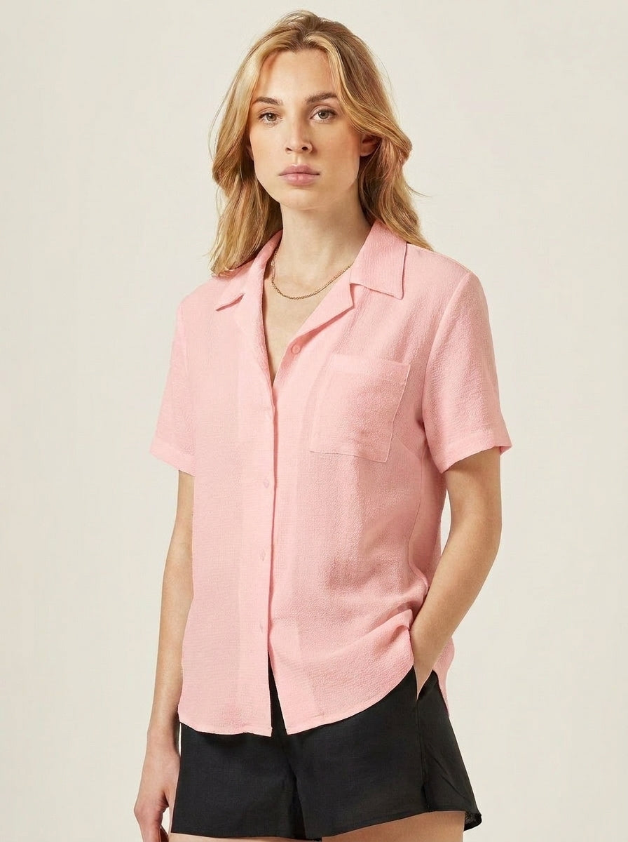 Willard textured short sleeve button up top