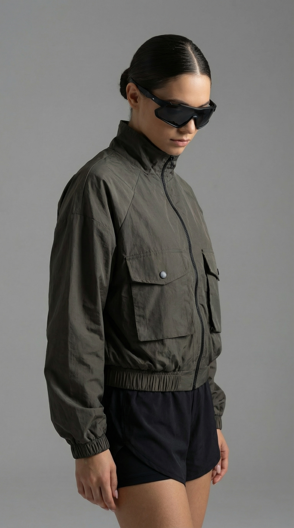 Grey Windbreaker Cropped jacket